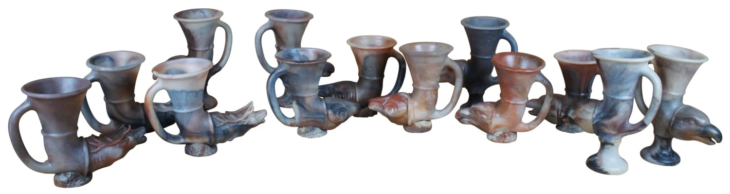 Vintage Cast Resin Elk Ram Eagle Goblet Cups Libation Vessel Rhyton Drinking Horn- Set Of 13 12 Vintage Cast Resin Elk Ram Eagle Goblet Cups Libation Vessel Rhyton Drinking Horn- Set Of 13 - Image 10
