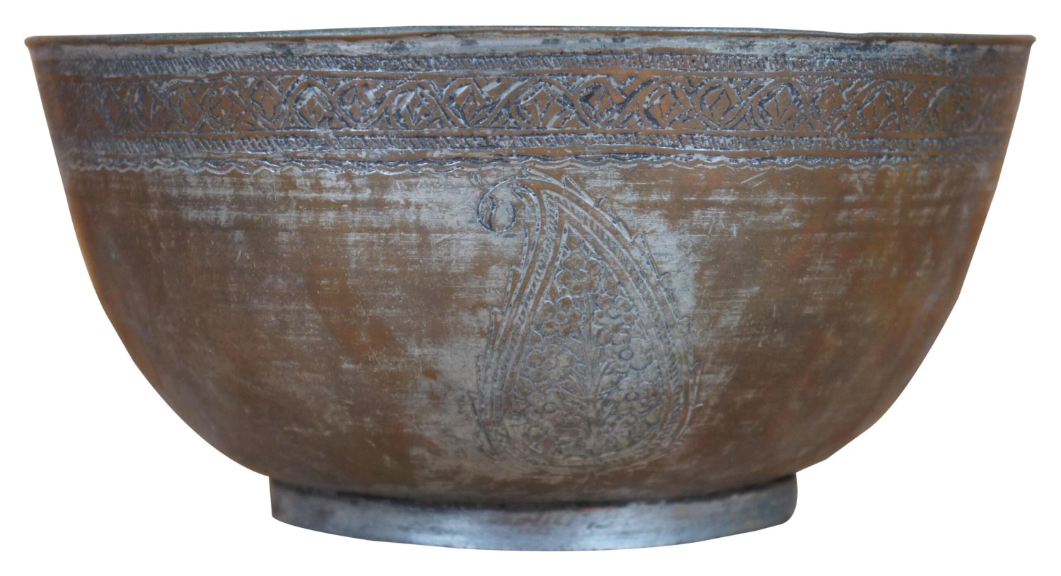 Vintage Egyptian Embossed Copper Bowl Dish Compote With Paisley Design 5 Vintage Egyptian Embossed Copper Bowl Dish Compote With Paisley Design - Image 3