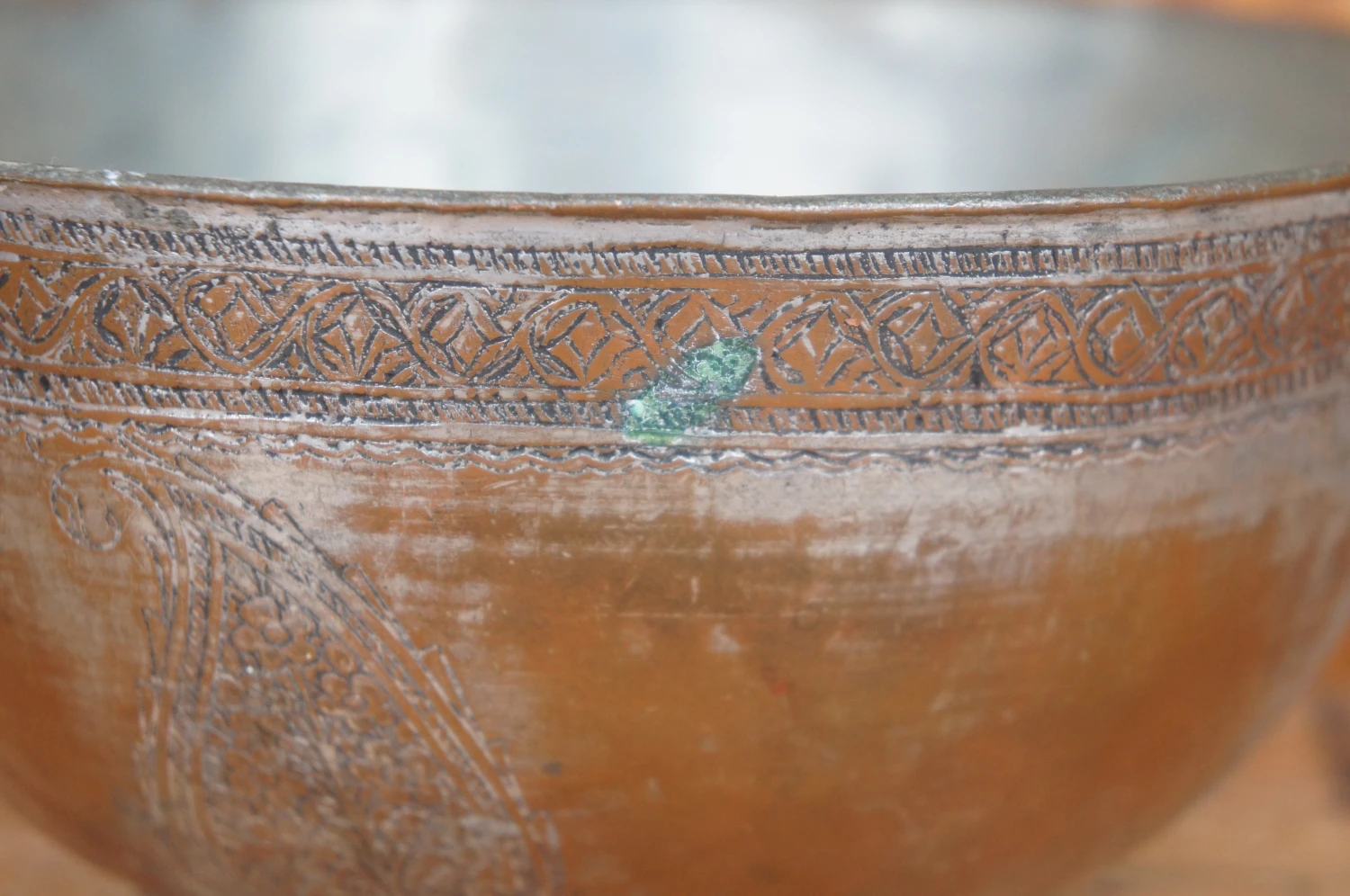 Vintage Egyptian Embossed Copper Bowl Dish Compote With Paisley Design 7 Vintage Egyptian Embossed Copper Bowl Dish Compote With Paisley Design - Image 5
