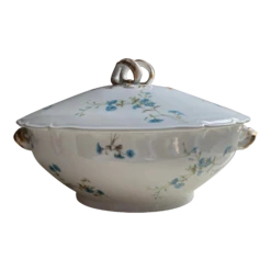 Vintage French Haviland Limoges Blue Floral Gilded Soup Tureen With Lid