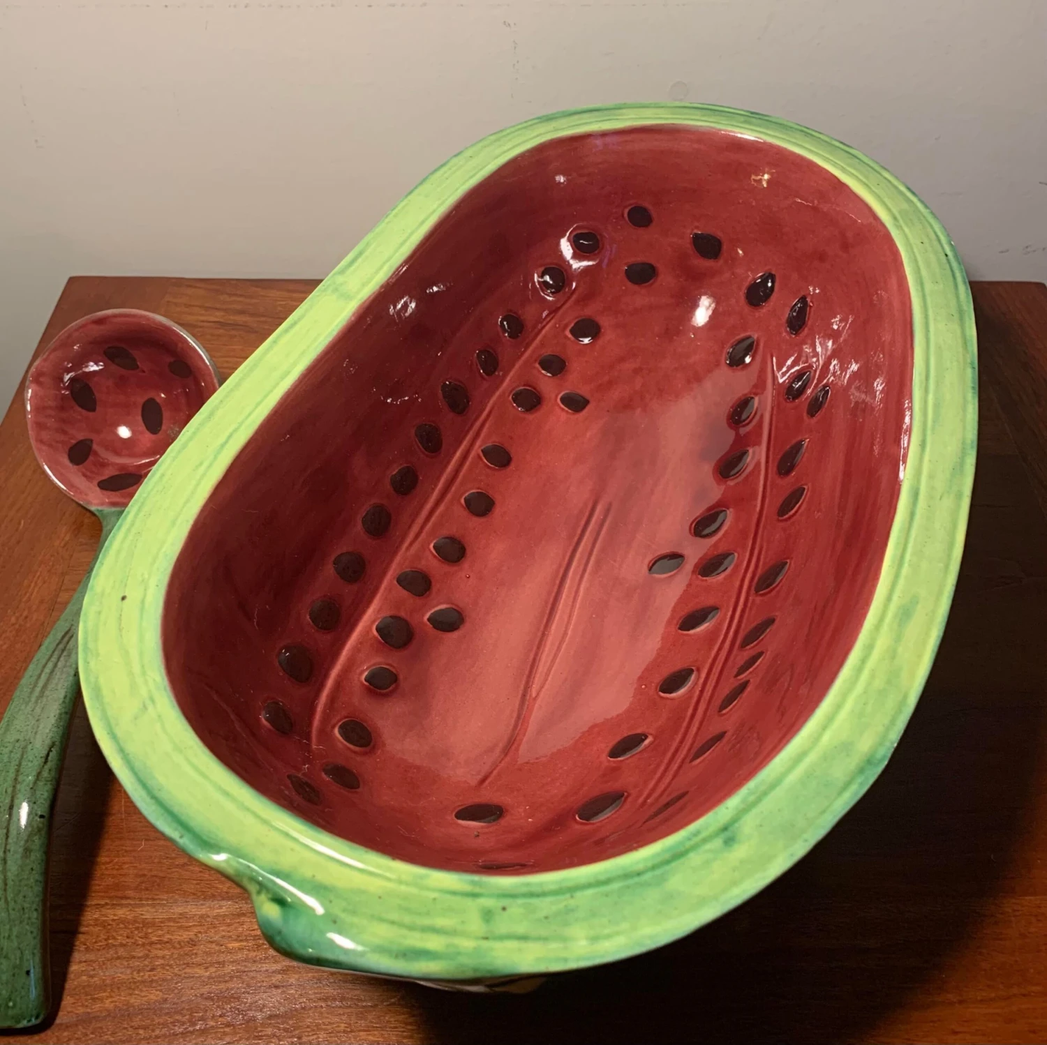 Vintage Majolica Figural Watermelon Cold Soup Tureen 5 Vintage Majolica Figural Watermelon Cold Soup Tureen - Image 3