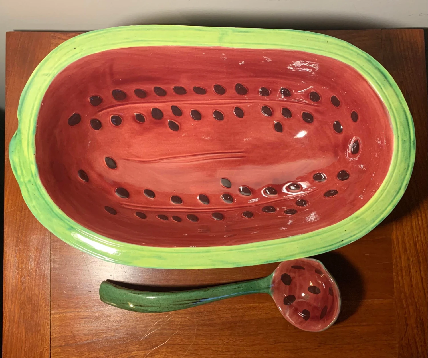 Vintage Majolica Figural Watermelon Cold Soup Tureen 9 Vintage Majolica Figural Watermelon Cold Soup Tureen - Image 7