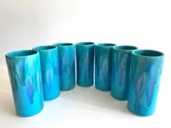 Vintage Mid Century Modern Dryden Studio Art Pottery Drip Glaze Ceramic Tumbler Cups - Set Of 7 -Lenox Shop vintage mid century modern dryden studio art pottery drip glaze ceramic tumbler cups set of 7 0502