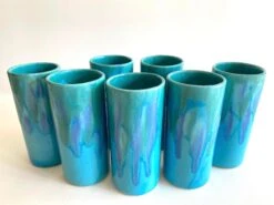 Vintage Mid Century Modern Dryden Studio Art Pottery Drip Glaze Ceramic Tumbler Cups - Set Of 7 -Lenox Shop vintage mid century modern dryden studio art pottery drip glaze ceramic tumbler cups set of 7 0969
