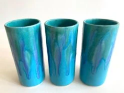 Vintage Mid Century Modern Dryden Studio Art Pottery Drip Glaze Ceramic Tumbler Cups - Set Of 7 -Lenox Shop vintage mid century modern dryden studio art pottery drip glaze ceramic tumbler cups set of 7 2506