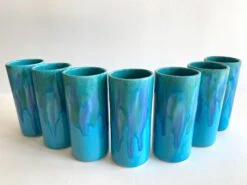 Vintage Mid Century Modern Dryden Studio Art Pottery Drip Glaze Ceramic Tumbler Cups - Set Of 7 -Lenox Shop vintage mid century modern dryden studio art pottery drip glaze ceramic tumbler cups set of 7 2783
