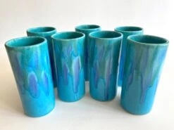 Vintage Mid Century Modern Dryden Studio Art Pottery Drip Glaze Ceramic Tumbler Cups - Set Of 7 -Lenox Shop vintage mid century modern dryden studio art pottery drip glaze ceramic tumbler cups set of 7 3776