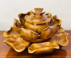 Vintage Midcentury Polynesian Monkey Pod Wooden Serving Set- 15 Pieces -Lenox Shop vintage midcentury polynesian monkey pod wooden serving set 15 pieces 4219