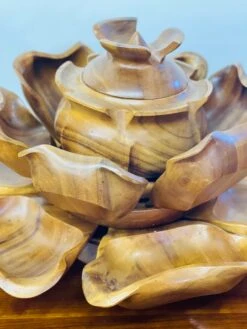 Vintage Midcentury Polynesian Monkey Pod Wooden Serving Set- 15 Pieces -Lenox Shop vintage midcentury polynesian monkey pod wooden serving set 15 pieces 4841