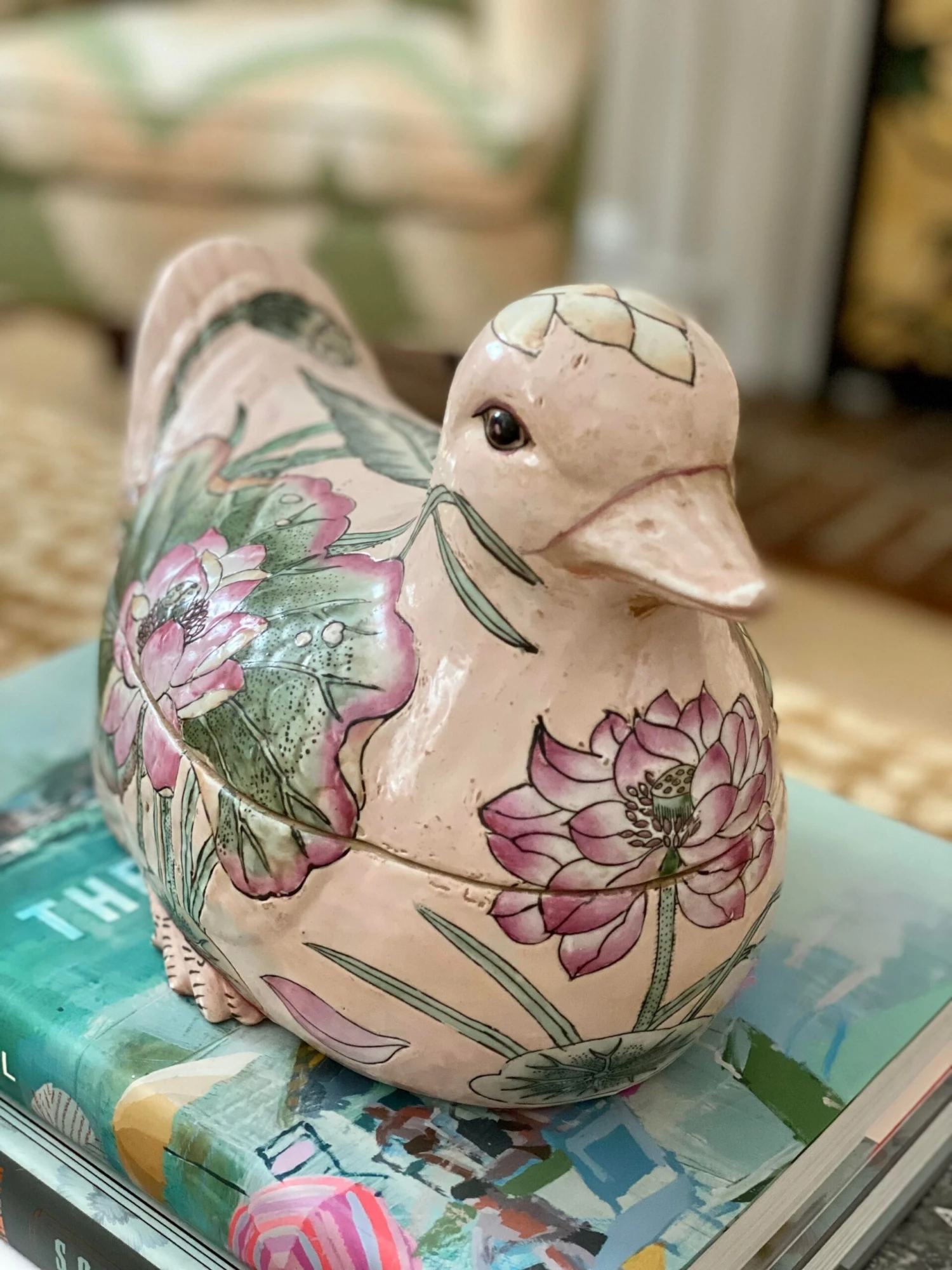 Vintage Porcelain Pink Floral Duck Tureen 4 Vintage Porcelain Pink Floral Duck Tureen - Image 2