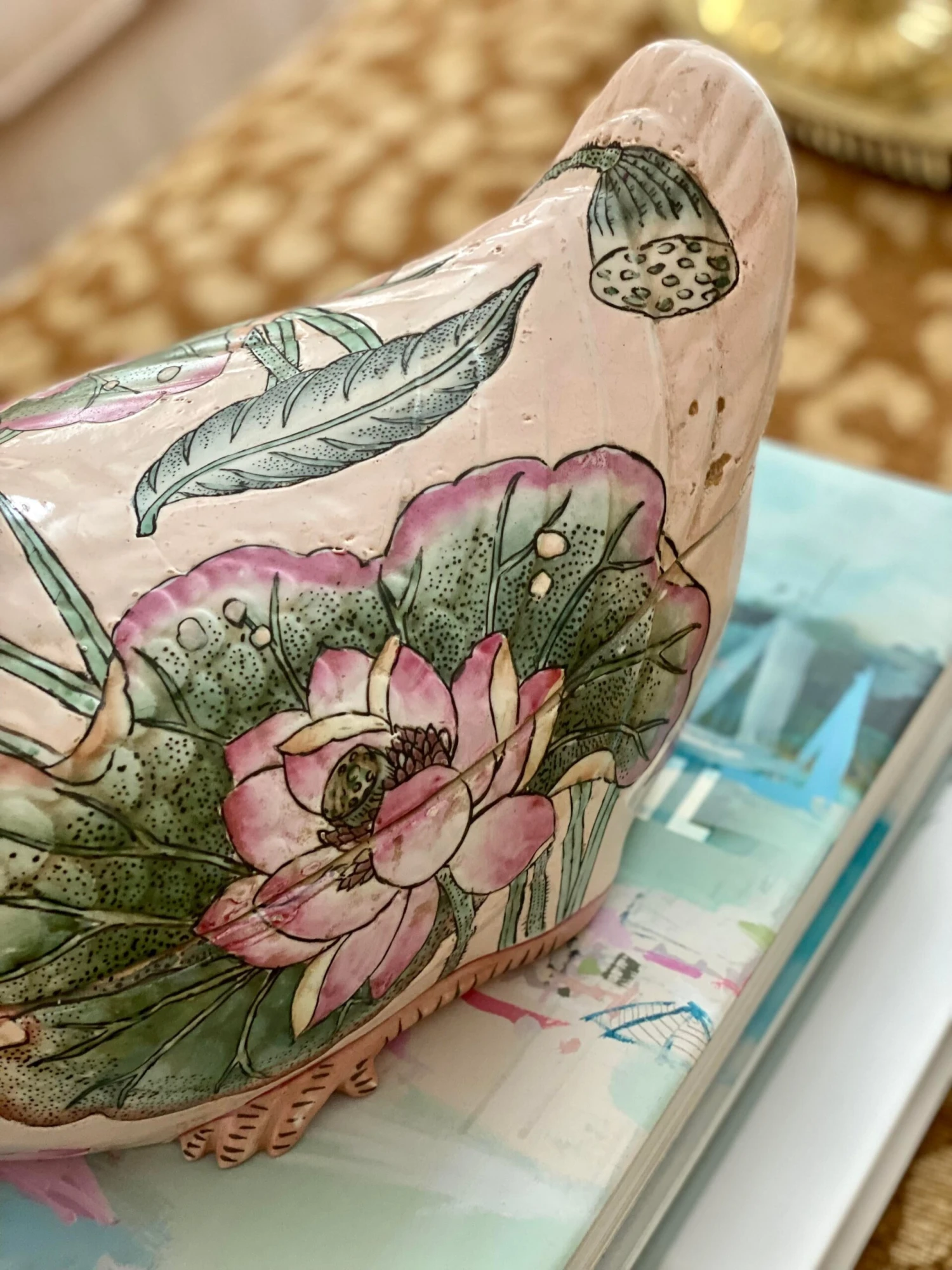 Vintage Porcelain Pink Floral Duck Tureen 10 Vintage Porcelain Pink Floral Duck Tureen - Image 8