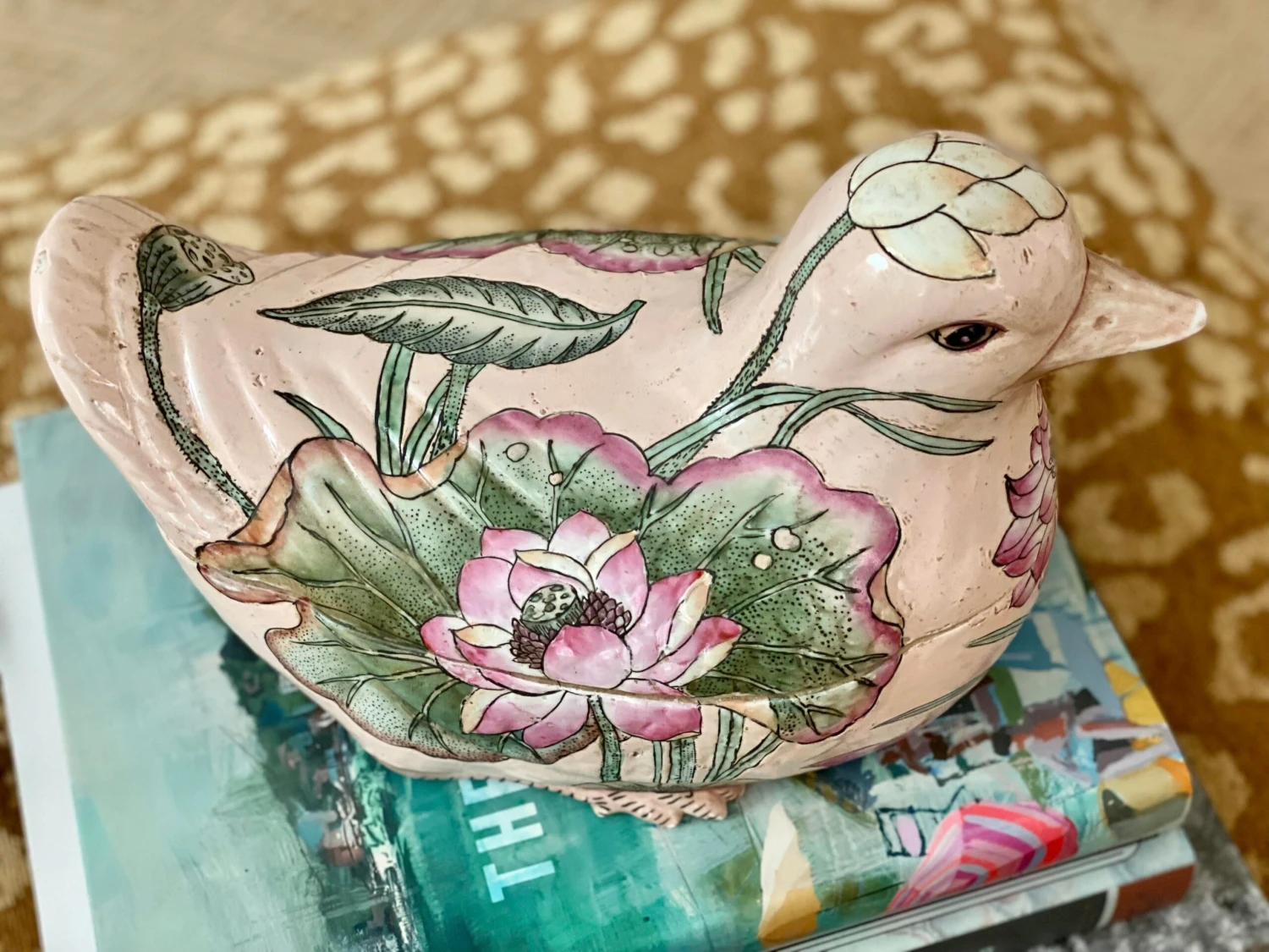 Vintage Porcelain Pink Floral Duck Tureen 6 Vintage Porcelain Pink Floral Duck Tureen - Image 4