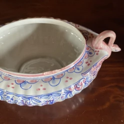 Vintage Portuguese Pink Blue Tureen With Swan Handles -Lenox Shop vintage portuguese pink blue tureen with swan handles 3946