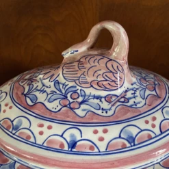 Vintage Portuguese Pink Blue Tureen With Swan Handles -Lenox Shop vintage portuguese pink blue tureen with swan handles 7714