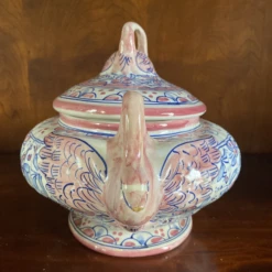 Vintage Portuguese Pink Blue Tureen With Swan Handles -Lenox Shop vintage portuguese pink blue tureen with swan handles 9040