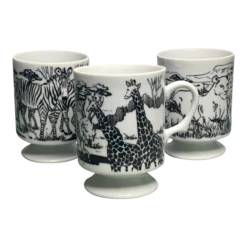 Vintage Safari Footed Milk Glass Mugs- Set Of 3