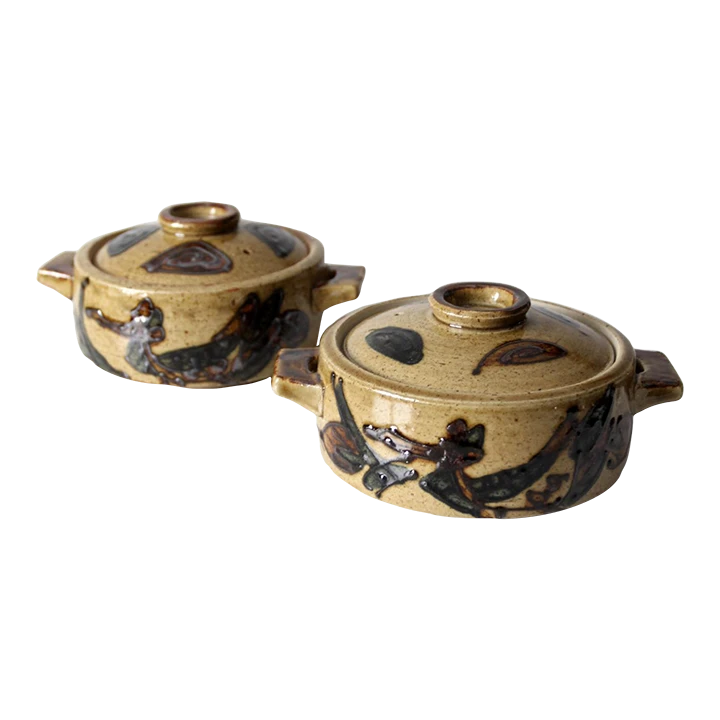 Vintage Studio Pottery Covered Dishes Pair 3 Vintage Studio Pottery Covered Dishes Pair
