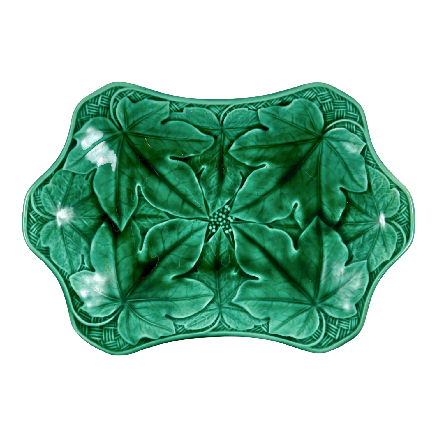 Wedgwood Green Glazed Majolica Maple Leaves Serving Platter, Dated 1868 3 Wedgwood Green Glazed Majolica Maple Leaves Serving Platter, Dated 1868