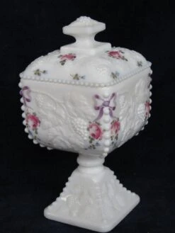 Westmoreland Milk Glass Beaded Edge Square Grape Pedestal Candy Bowl -Lenox Shop westmoreland milk glass beaded edge square grape pedestal candy bowl 0447