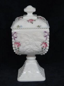 Westmoreland Milk Glass Beaded Edge Square Grape Pedestal Candy Bowl -Lenox Shop westmoreland milk glass beaded edge square grape pedestal candy bowl 0977