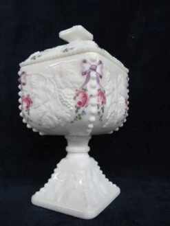 Westmoreland Milk Glass Beaded Edge Square Grape Pedestal Candy Bowl -Lenox Shop westmoreland milk glass beaded edge square grape pedestal candy bowl 2832