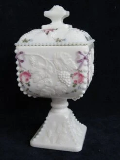 Westmoreland Milk Glass Beaded Edge Square Grape Pedestal Candy Bowl -Lenox Shop westmoreland milk glass beaded edge square grape pedestal candy bowl 7448
