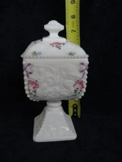 Westmoreland Milk Glass Beaded Edge Square Grape Pedestal Candy Bowl -Lenox Shop westmoreland milk glass beaded edge square grape pedestal candy bowl 7595