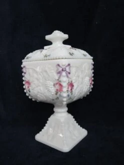 Westmoreland Milk Glass Beaded Edge Square Grape Pedestal Candy Bowl -Lenox Shop westmoreland milk glass beaded edge square grape pedestal candy bowl 8634
